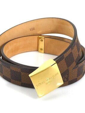 Auth LOUIS VUITTON Damier Ebene Ceinture Carre Belt Brown/Gold M6802U - h32221k Louis Vuitton Ceinture Carre Damier Ebene Belt 85/34 Made in  main image 4